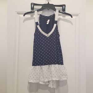 Xhilaration Navy and White Polka Dot Top